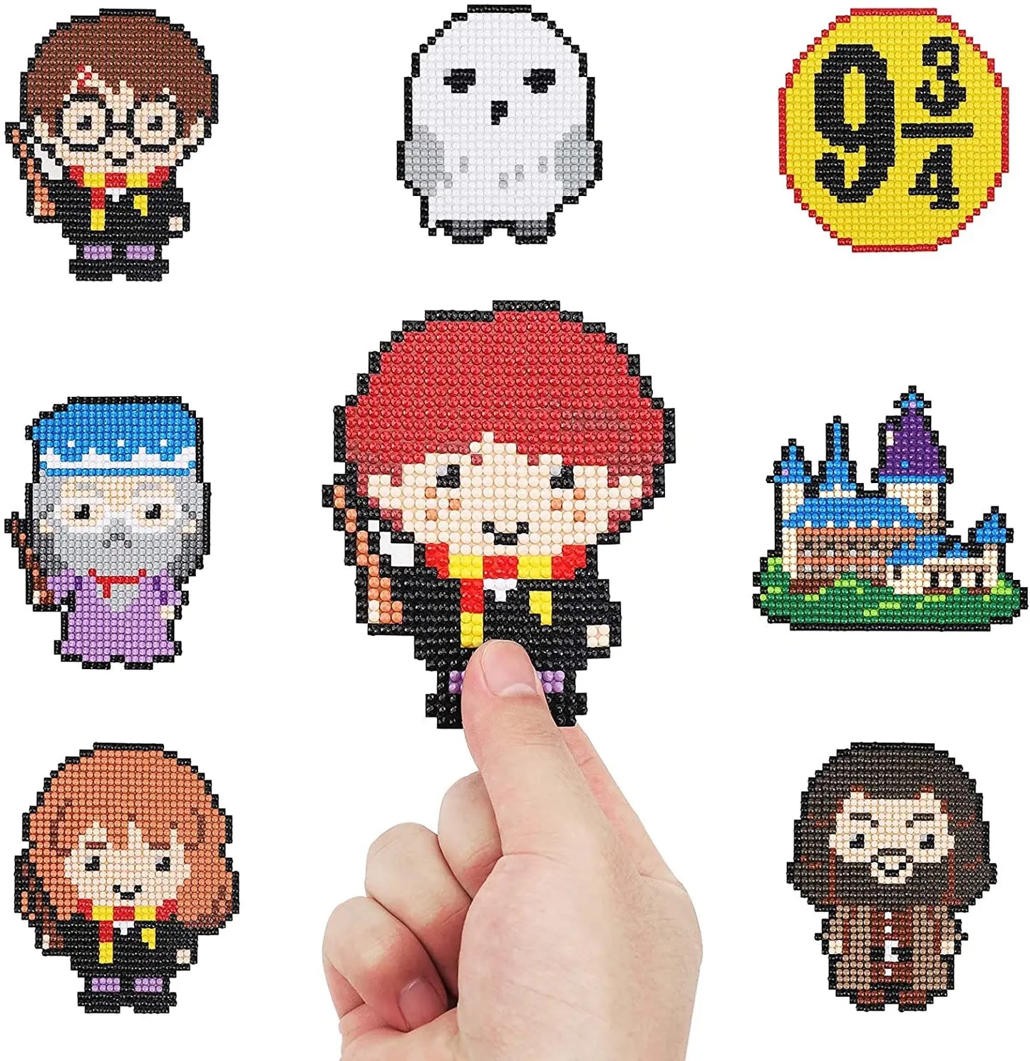 8 Pieces Cute Magic World Diamond Painting Stickers Kits for Kids, DIY 5D Wizard Diamond Art Mosaic Stickers by Numbers Kits for Children,Boys and Girls (Potter) diamondpainting