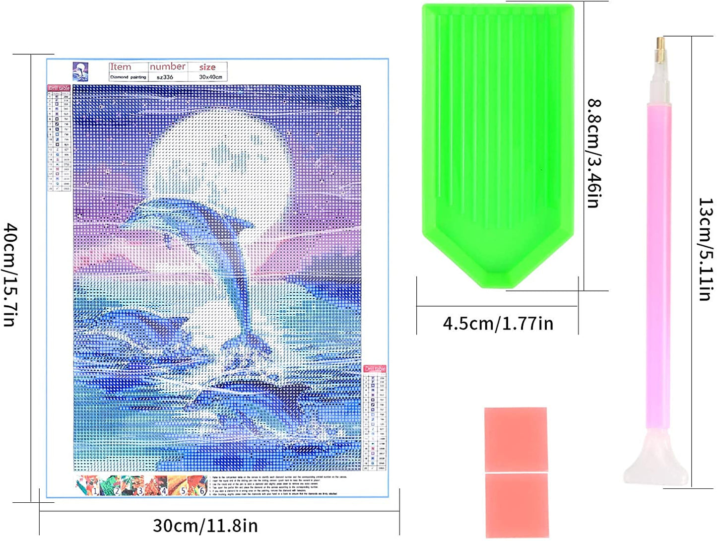 5D Full Drill Rhinestone Diamond Embroidery Dolphin Paint Kits, Embroidery Cross Stitch DIY Arts Craft Supply for Adults, Kids, Home, Wall Decor(30x40cm) Brand: Does not apply