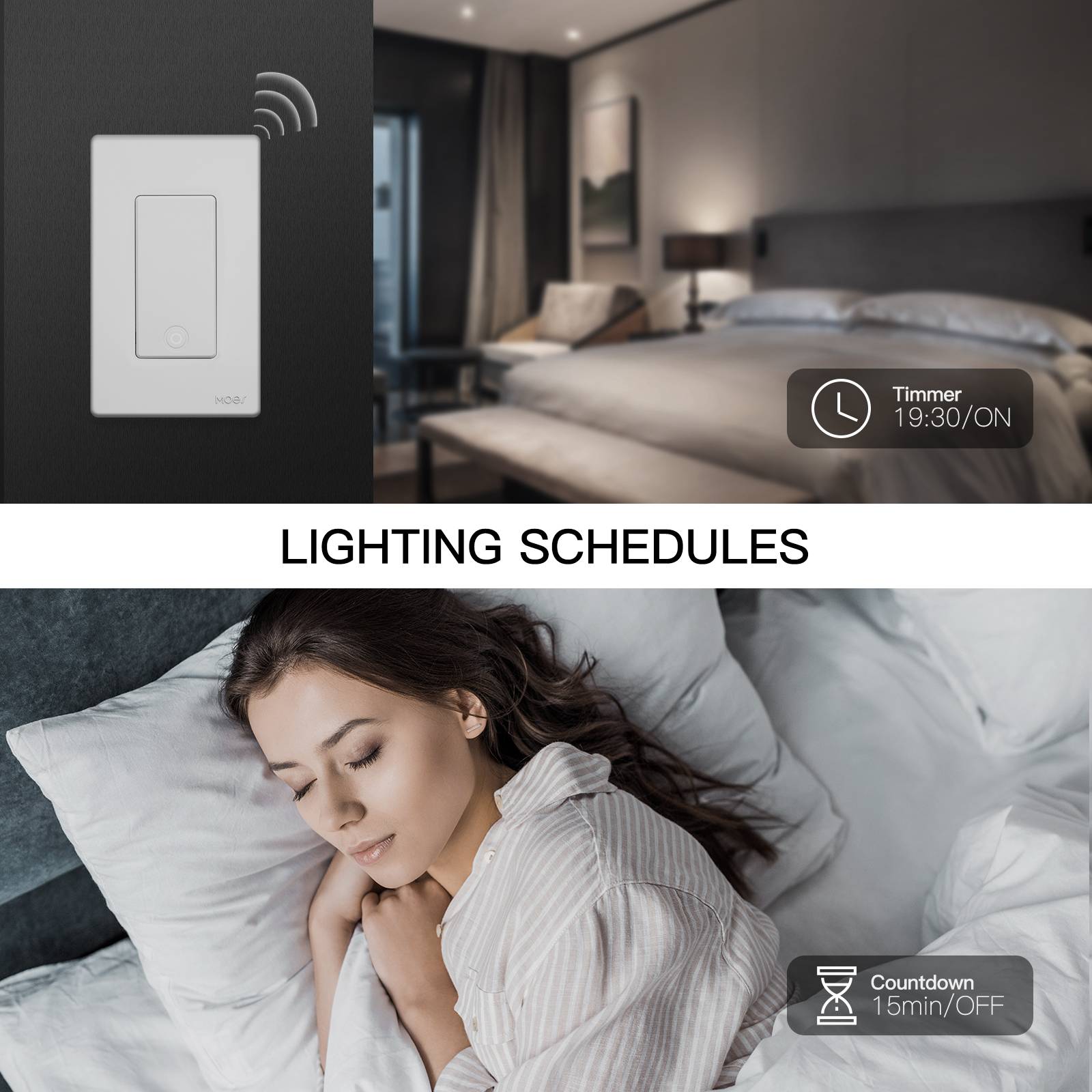 WiFi RF433 Smart Light Switch Black, Touch Light Switch with LED Indicator, US Standard Wall Switch Compatible with Alexa, Google Assistant wow smart